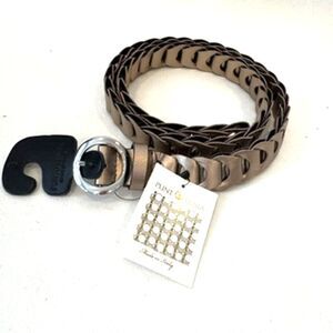 Punt Fibbia Leather Braided Belt Leather Sand Patch Belt Silver Buckle One Size